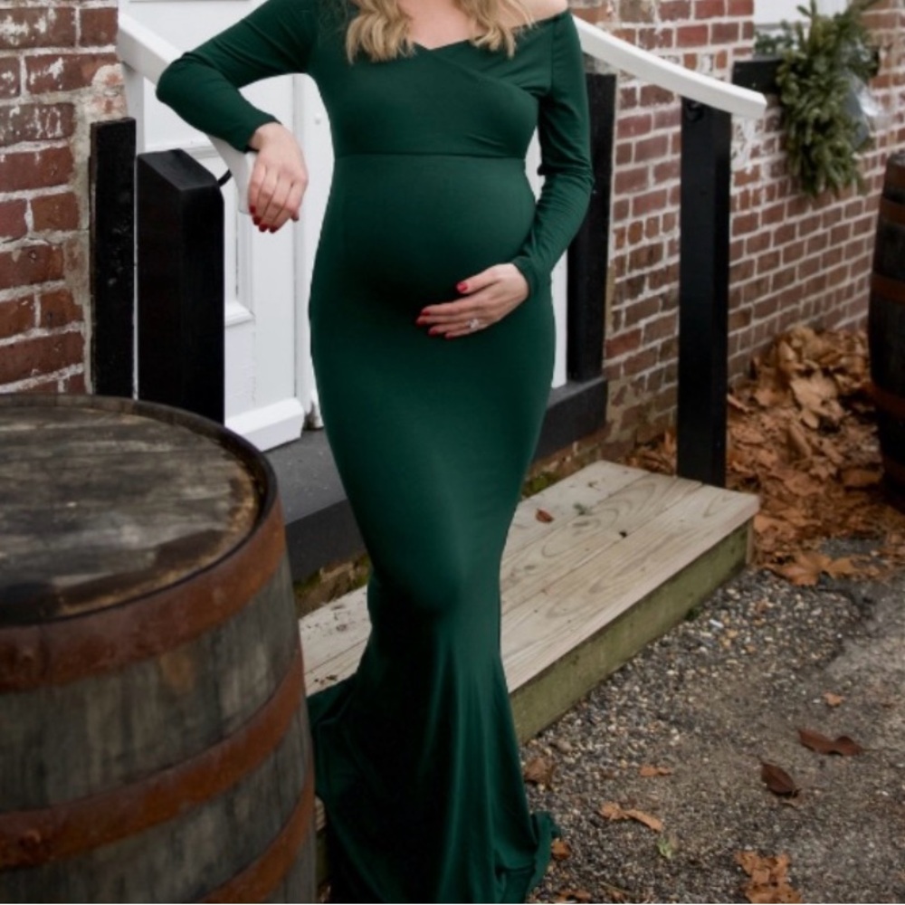 Floor Length Maxi Mermaid Winter Fall Green Maternity Small Photoshoot Dress